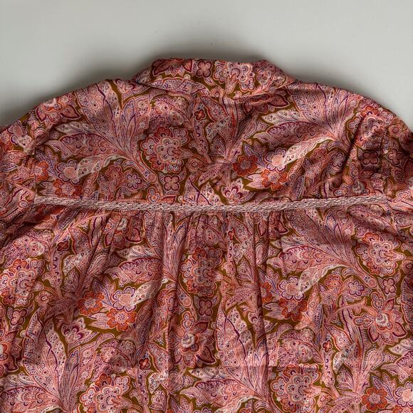 Sundance EUC Cotton Poplin Floral Lace Trim 1/2 Placket Popover Pink Blouse M - Picture 4 of 9